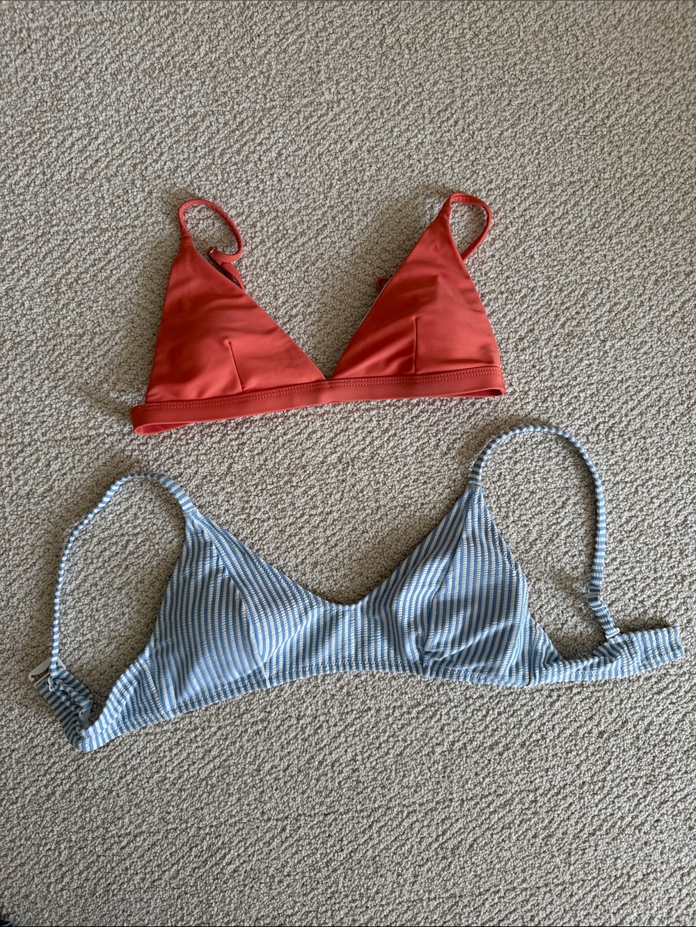 Coral Triangle Bikini Top & Blue Stripe Triangle Bikini Top
